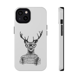 Deer with Glasses Striped Shirt Impact-Resistant Phone Case